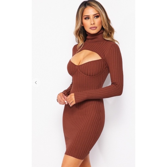 Coco Brown Cut-Out Sweater Dress - Picture 2 of 9